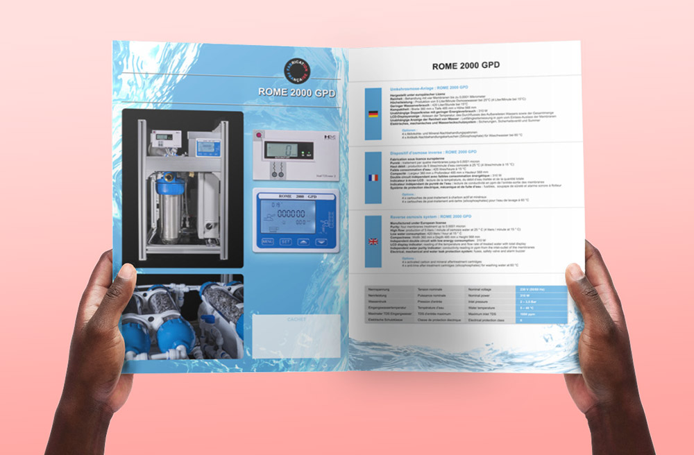 Brochure commerciale double pour osmoseur d'eau
