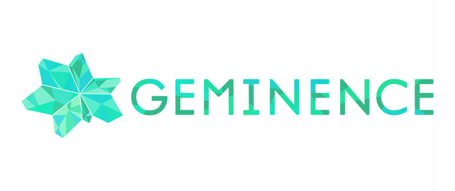 Logo final de Géminence, lettrage et pierre stylisée